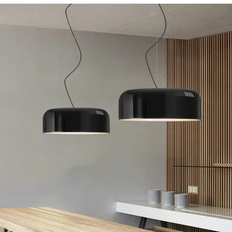 DecorBites™ Glossy Black Round Pendant Light for Dining Room, Modern Nordic Hanging Lamp