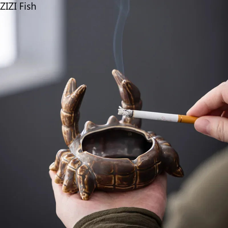 DecorBites™ Crab Ceramic Ashtray & Phone Holder: Stylish Desk Decor & Smoking Accessories Gift