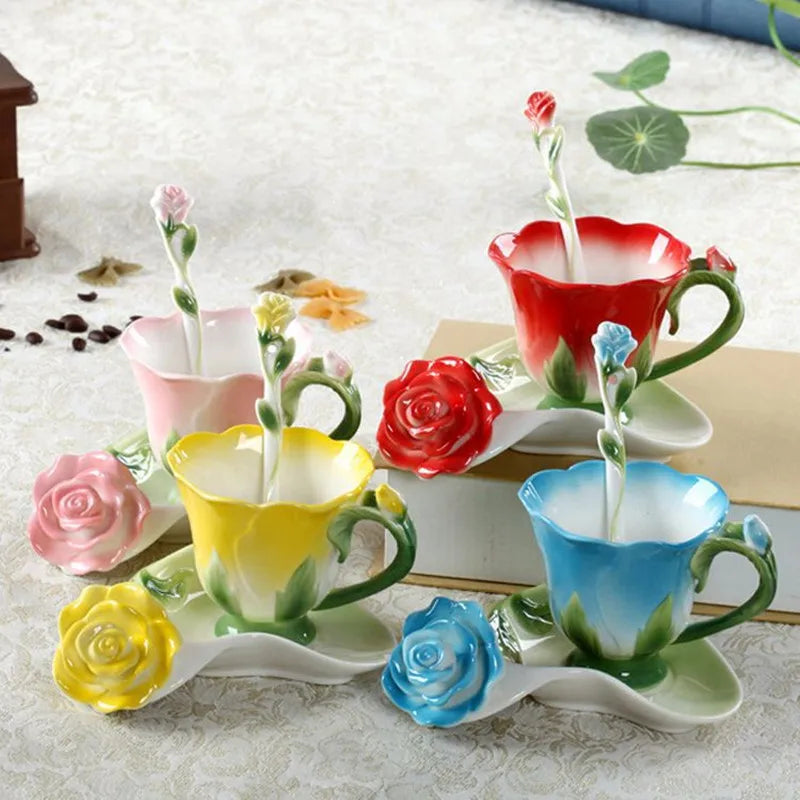 DecorBites™ Enamel Rose Peony Floral Coffee Cup Wedding Birthday Gift