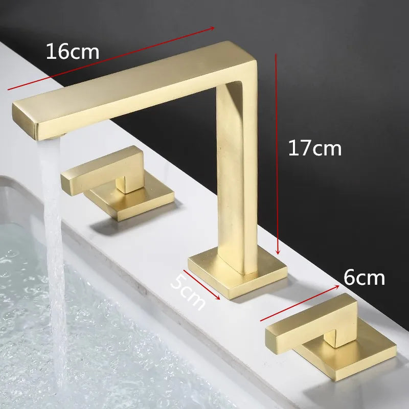 DecorBites™ Brushed Gold Basin Faucet: Brass Antique Sink Faucet, 3 Hole Waterfall Bathroom Tap