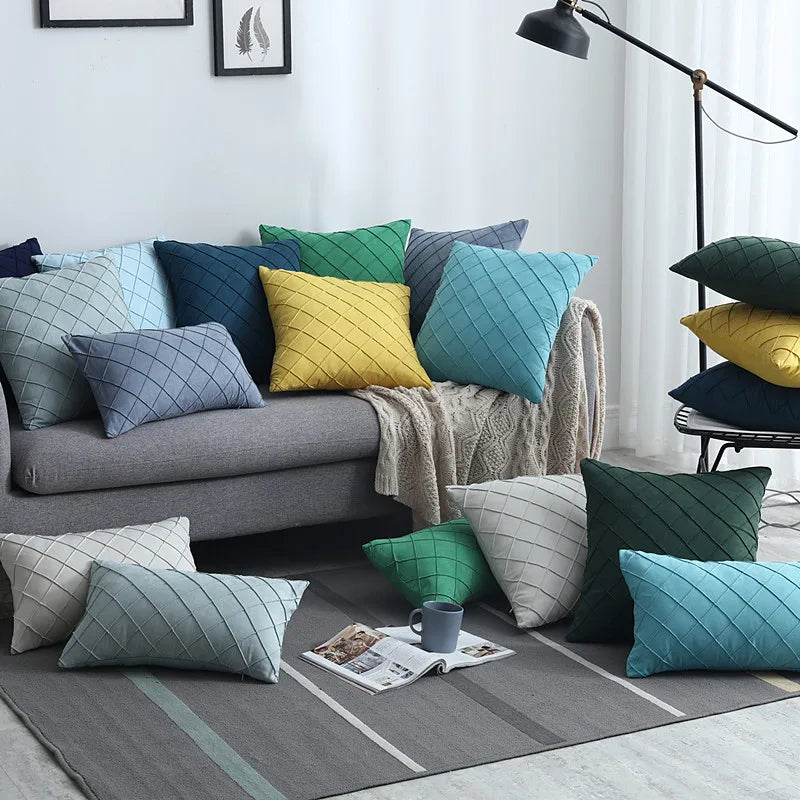 DecorBites™ Embroidered Lattice Cushion Cover Pleat - 45X45CM