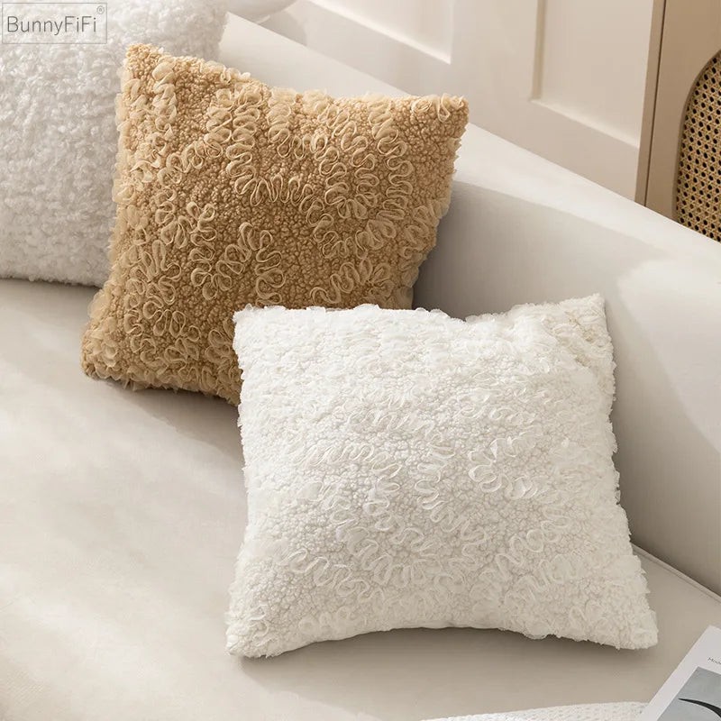 DecorBites™ IvoryCamel Polka Dot Lace Cushion Cover 45x45cm for Home Sofa Bed Decoration