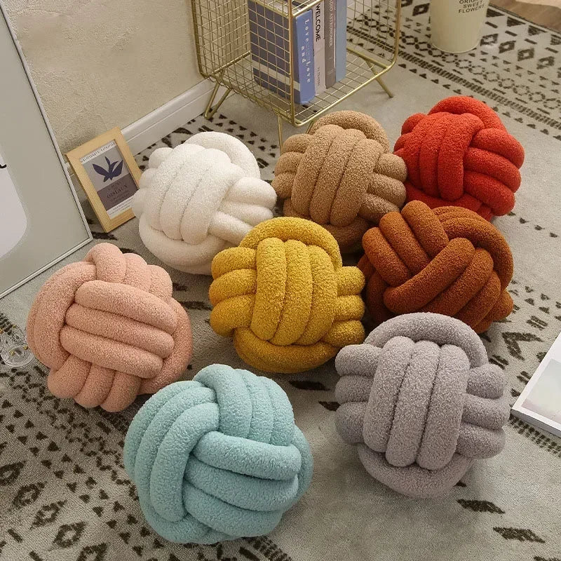 DecorBites™ Lamb Fleece Sofa Bed Pillows, High-End Knotted Ball Cushions for Elegant Living Room Decor