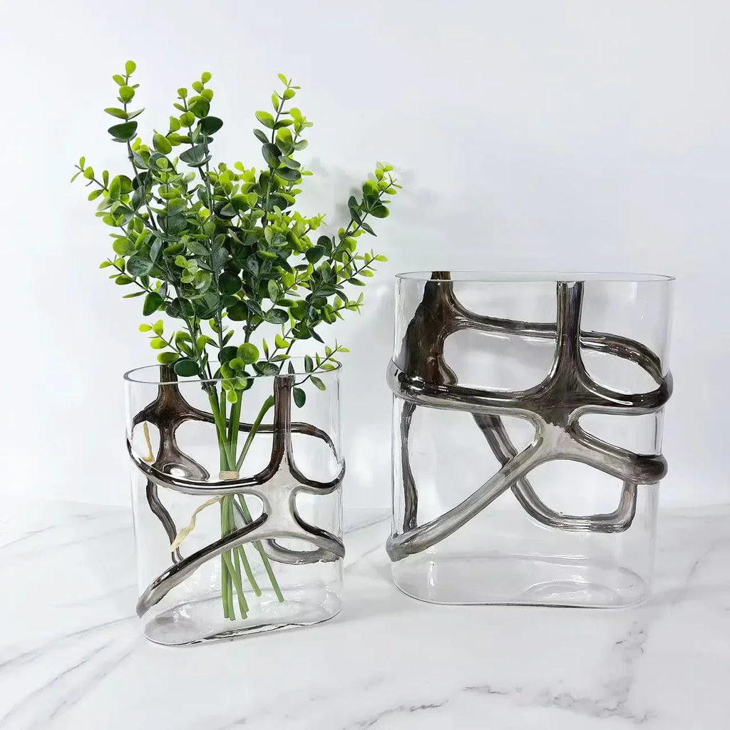 DecorBites™ Gold-Edged Glass Vase with Geometric Patterns for Home Decor