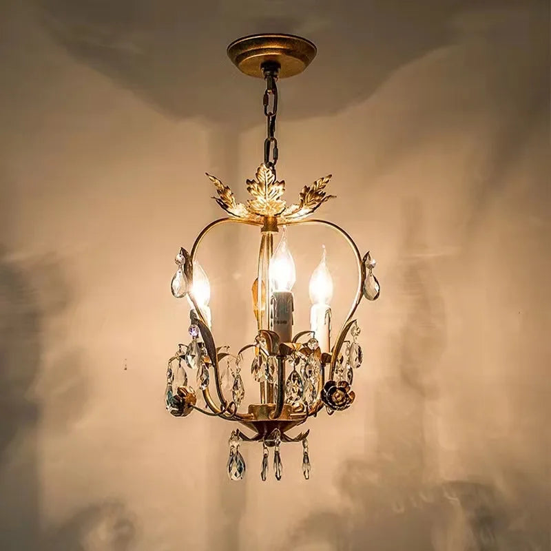 DecorBites™ Iron Crystal Chandelier for Corridor Bedroom Restaurant Bar Hanging Lamps