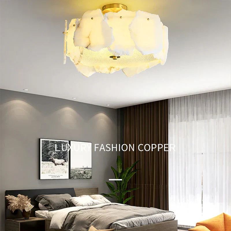 DecorBites™ Brass Marble Ceiling Chandelier: Modern Living Room Dining Table Hanging Lamp