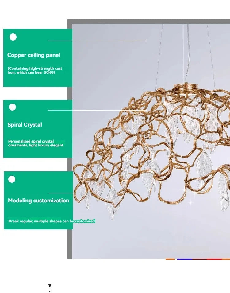 DecorBites™ Copper Crystal Ceiling Chandelier for Dining Living Room - Round Branch Crystal Lighting