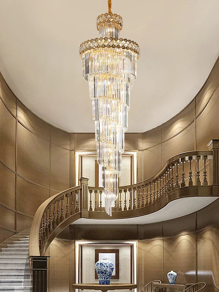 DecorBites™ Gold Stainless Steel Crystal Chandelier Pendant Light for Large Home Decor