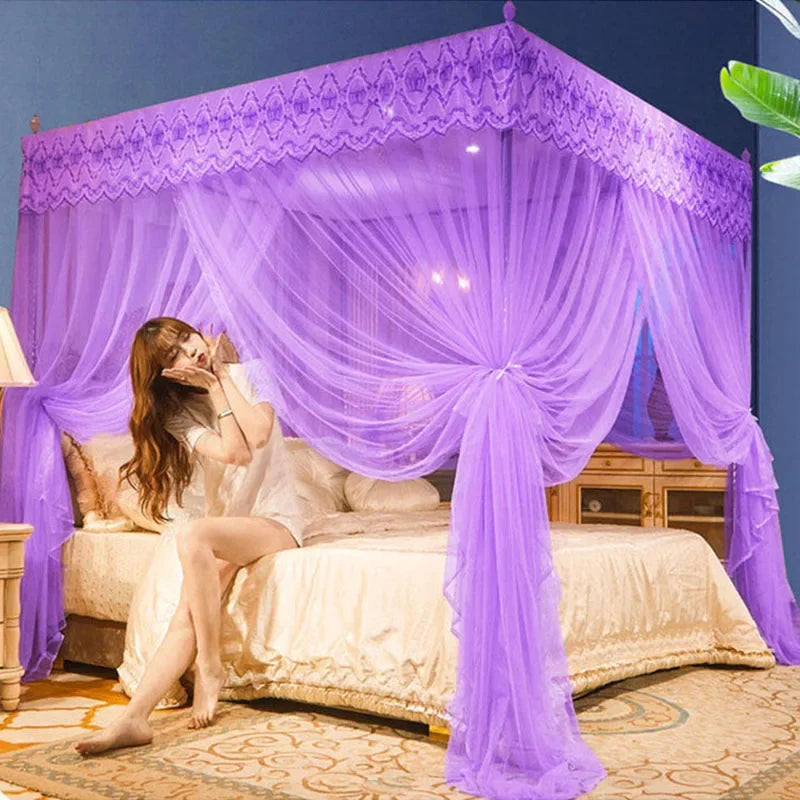 DecorBites™ Lace Mosquito Net with Stainless Steel Bracket - Queen Size Bed Tent