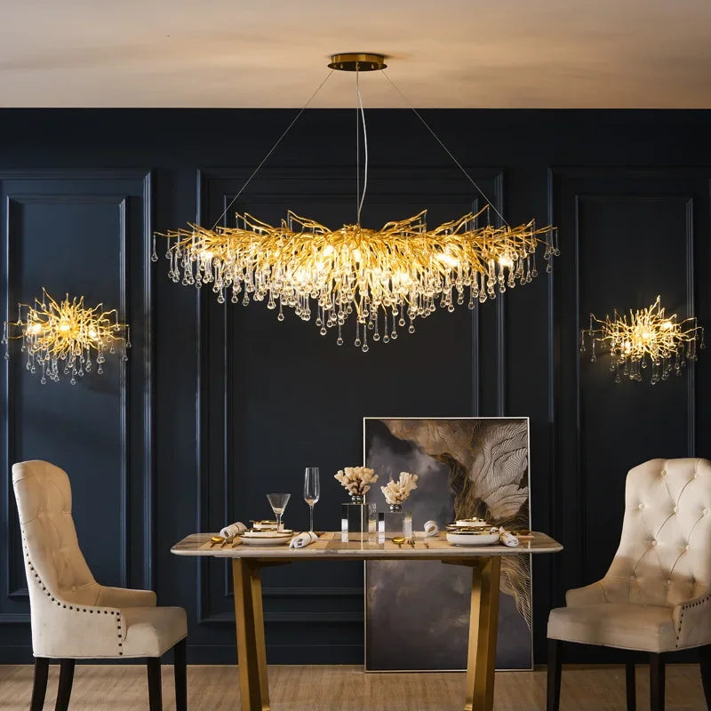 DecorBites™ Crystal Water Drop LED Chandelier for Luxurious Living Room Decor.
