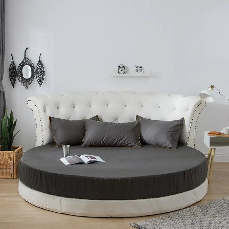 Soft dark gray cotton round bed sheet set bedroom bedding