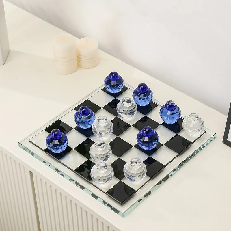 DecorBites™ Geometric Glass Chess Set Table Ornament - Home Decor Figurines