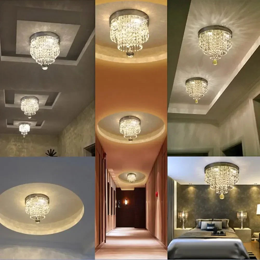DecorBites™ Crystal Led Chandelier: Small Luxury Gold/Silver Ceiling Light for Home Living Room Hallway