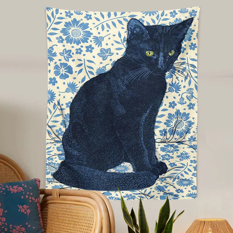 DecorBites™ Black Cat Tapestry Wall Hanging: Tarot Witchcraft Baphomet Occult Home Decor