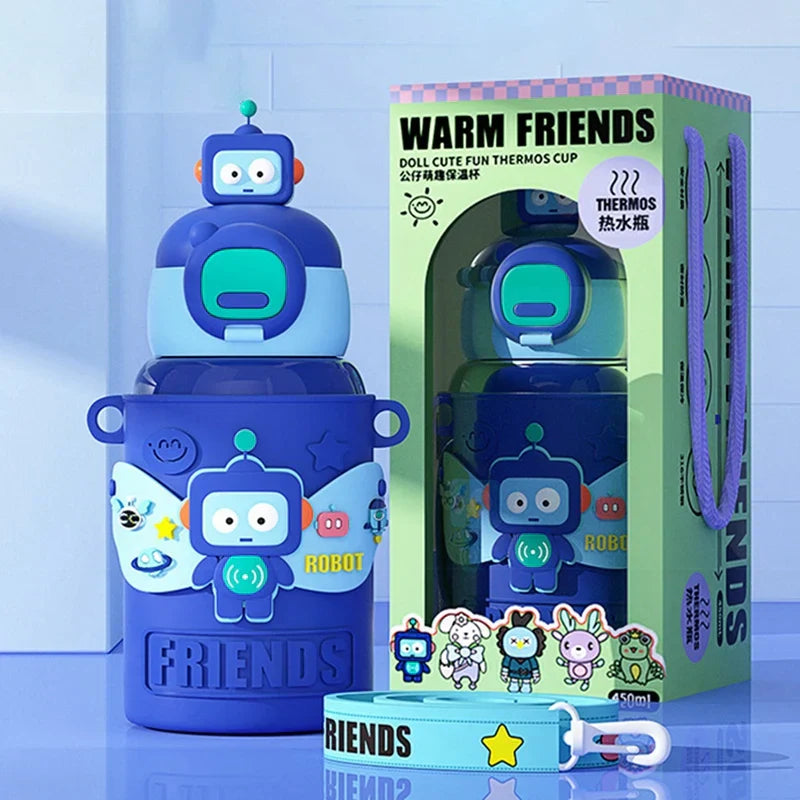 DecorBites™ Kids' Cartoon Stainless Steel Thermal Water Bottle with Straw