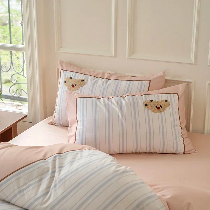 DecorBites™ Cotton Embroidered King Queen Bedding Set with High-Quality Duvet Cover Pillowcases