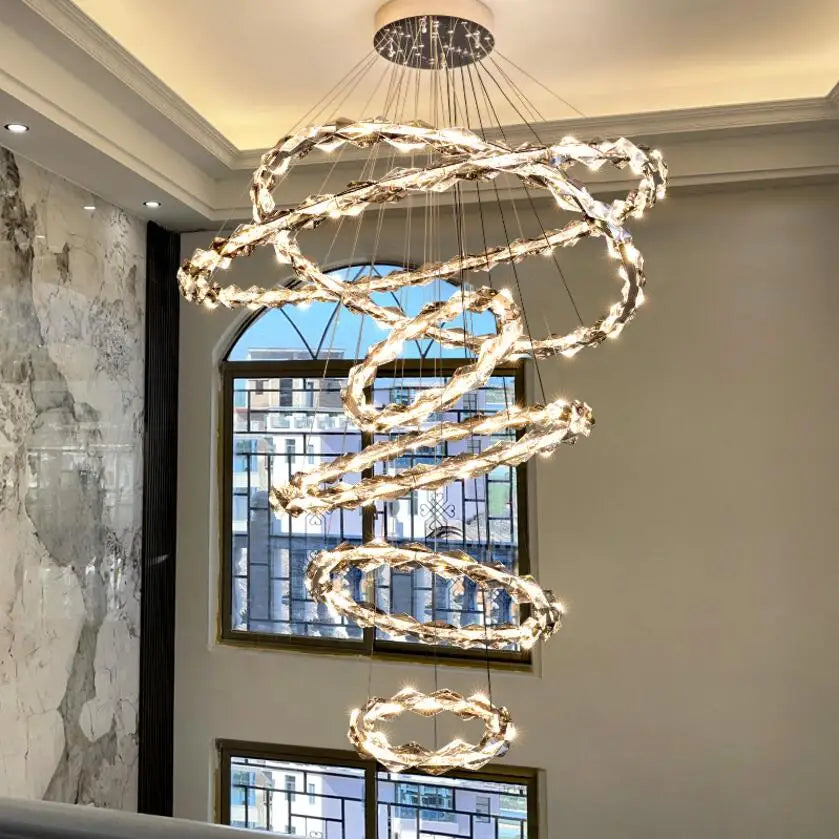 DecorBites™ Crystal Chandelier: Modern Minimalist LED Lighting for Living Room and Villa Home