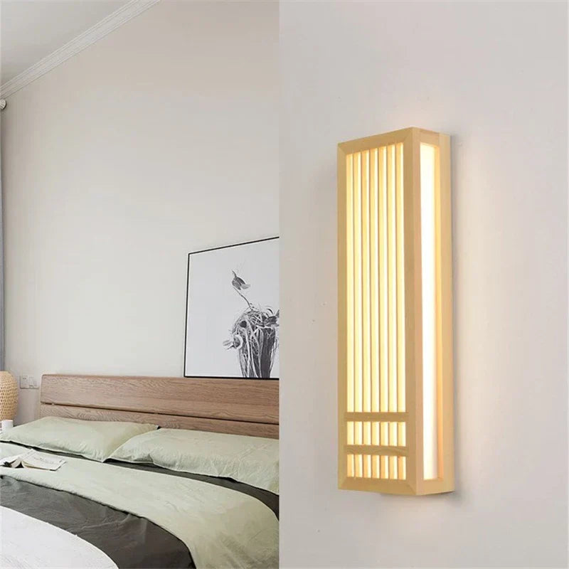 DecorBites™ Japanese Wood Wall Lamps LED Acrylic Rectangular Bedside Light for Bedroom