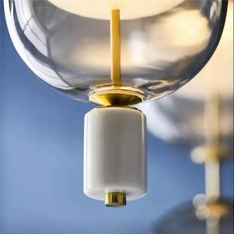 DecorBites™ Clear Gray Amber Glass Pendant Light with Marble Gold Metal Finish
