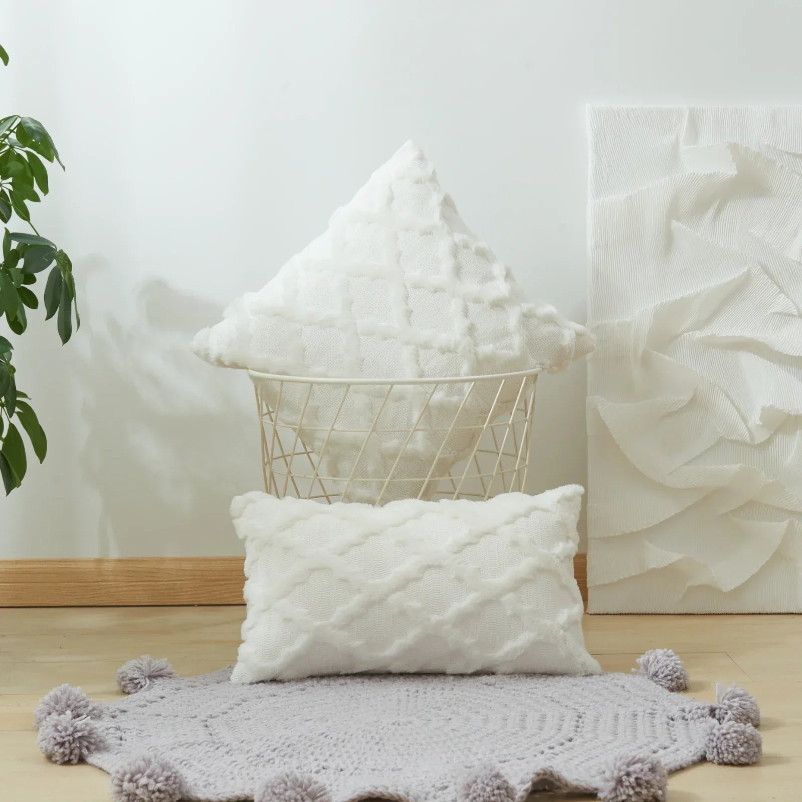 DecorBites™ Diamond Solid Embroidery Cushion Cover for Modern Home Decor