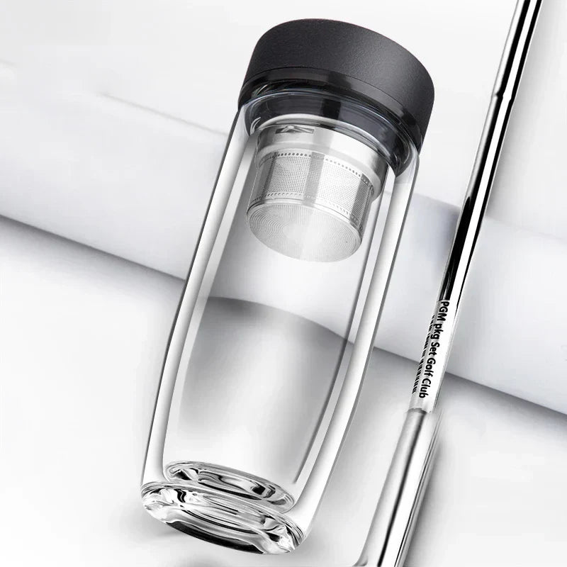 DecorBites™ Double-deck Glass Cups with Lid, Thermal Insulation, Anti-scald, Portable