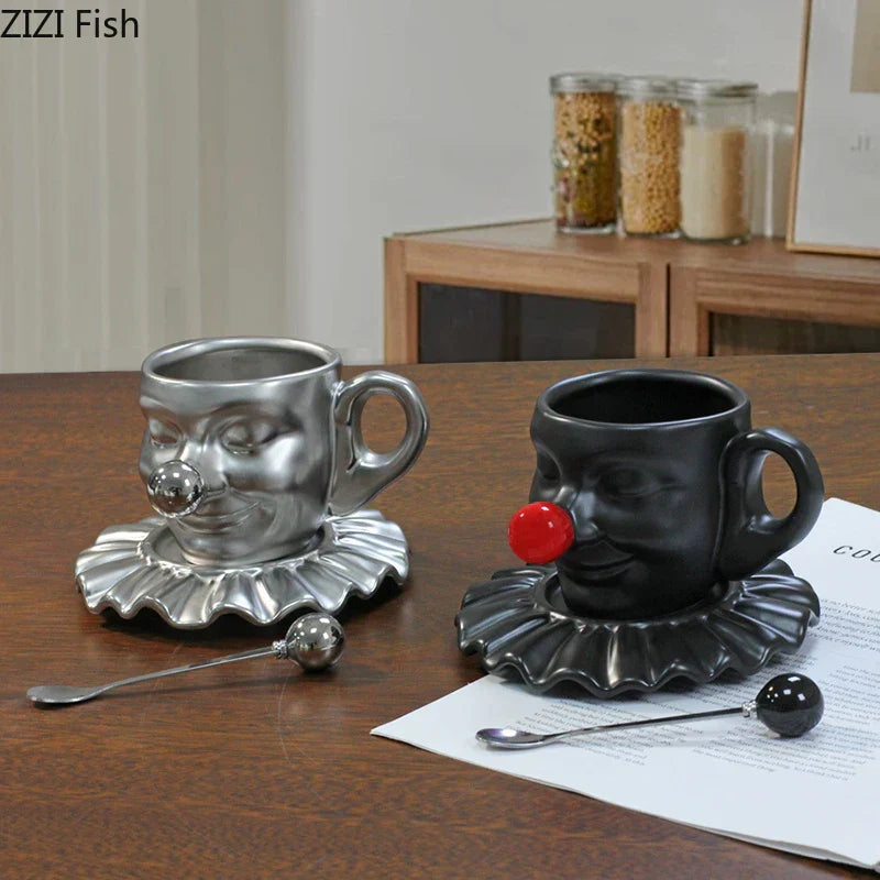 DecorBites™ Joker Head Cup & Saucer Porcelain Coffee Mug Set - Clown Character Tea Teacup