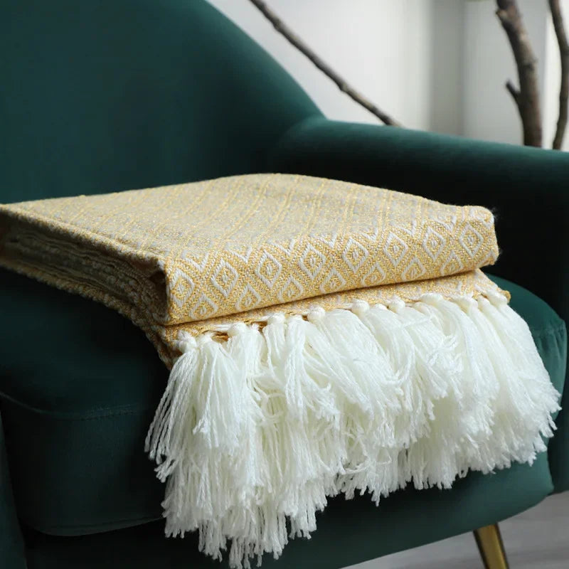 DecorBites™ Golden Knitted Blanket: Luxuriously Soft Sofa Cover & Bedspread