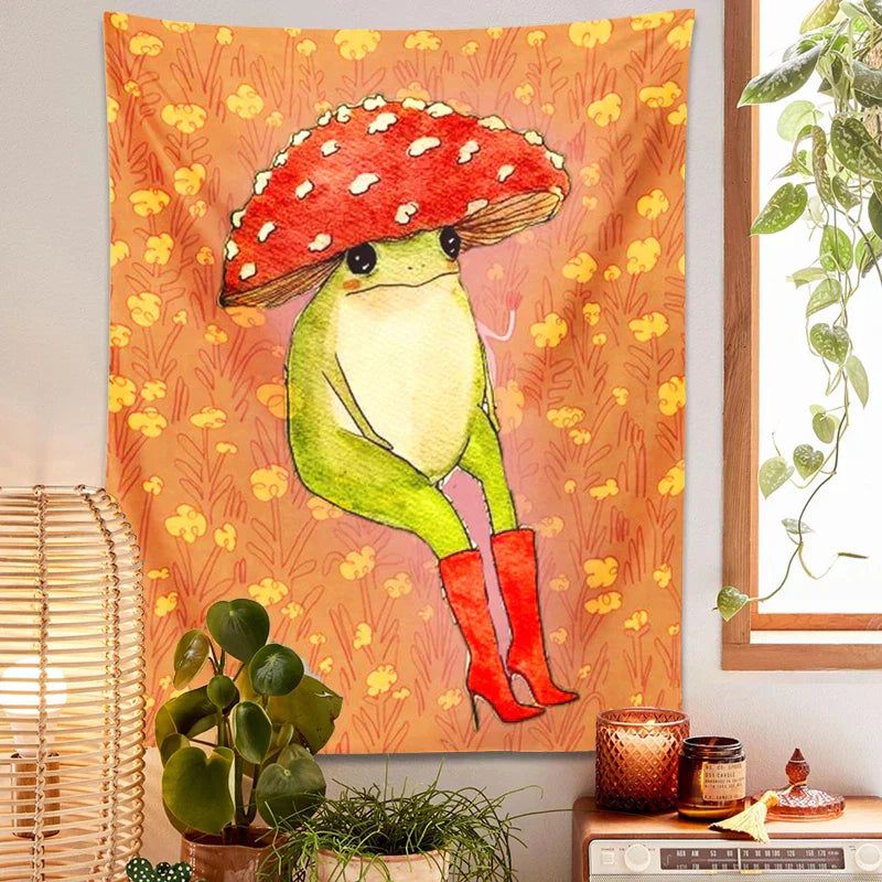 DecorBites™ Cute Frog Cartoon Tapestry Wall Hanging - Forest Animals Hippie Boho Decor
