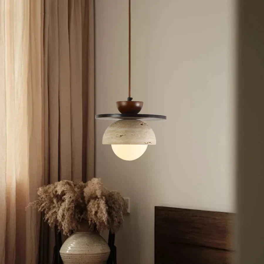 DecorBites™ Glass Ball LED Pendant Lamp for Coffee Living Dining Room with Natural Wood and Stone