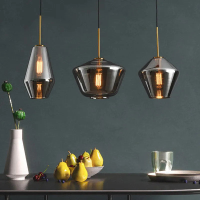 DecorBites™ Gray Amber Glass Pendant Lamp for Home and Office Lighting