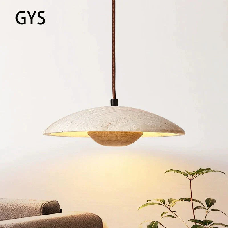 DecorBites™ Cream Stone Wood Chandelier Pendant Lamp for Bedroom - Danish Style Atmospheric Lighting