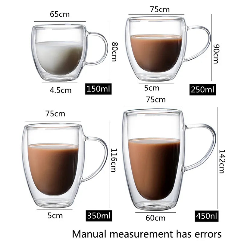 DecorBites™ Double Wall Glass Coffee Cup Espresso Mug Heat Resistant Cocktail Wine Beer Mug