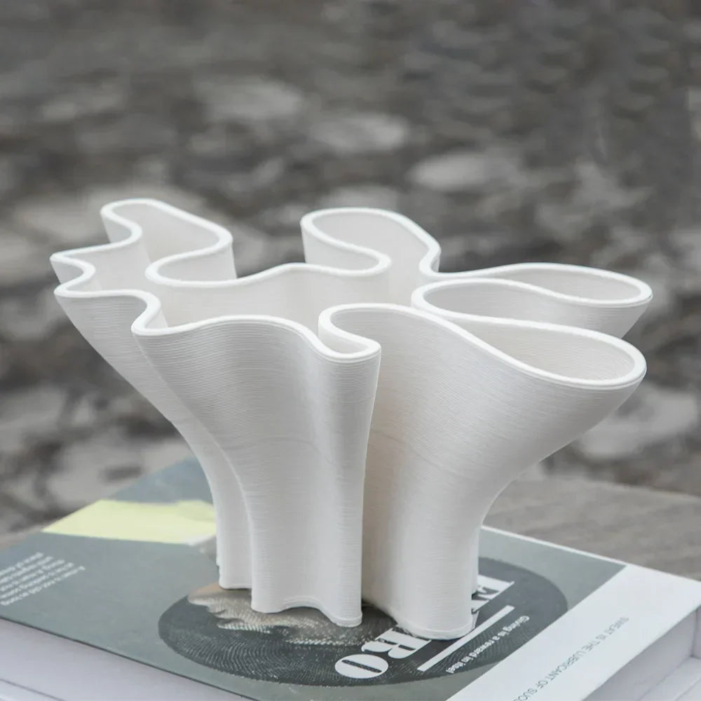 DecorBites™ Geometric Fold Ceramic Vase: Abstract Handicraft Sculpture for Home Decoration