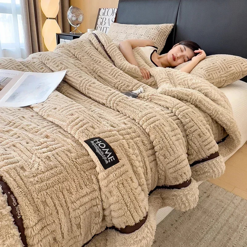DecorBites™ Cozy Fluffy Fleece Blanket for Autumn Winter, Soft Warm Maternal Child Bed Sofa Cover