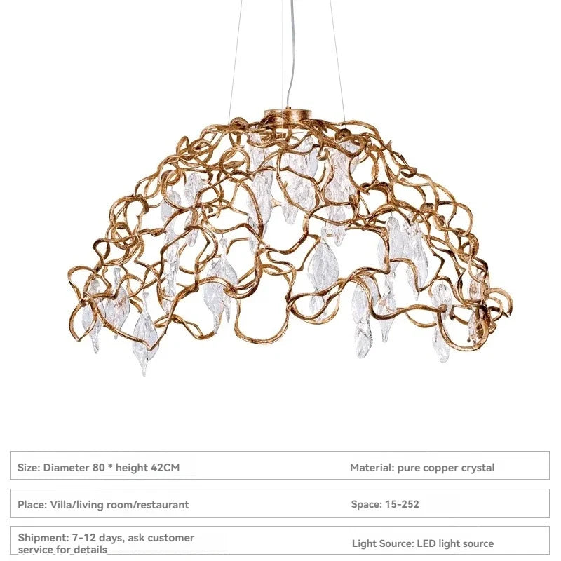 DecorBites™ Copper Crystal Ceiling Chandelier for Dining Living Room - Round Branch Crystal Lighting