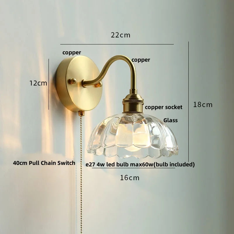 DecorBites™ Clear Glass LED Wall Sconce Pull Chain Switch Modern Stair Light