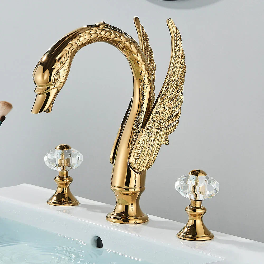 DecorBites™ Golden Swan Crystal Dual Handle Basin Tap