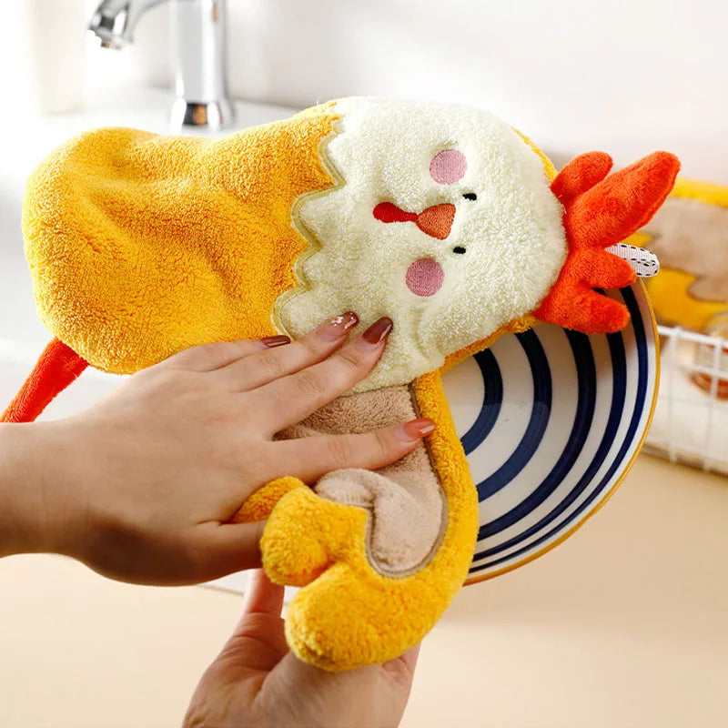 DecorBites™ Coral Velvet Cartoon Style Hand Towel