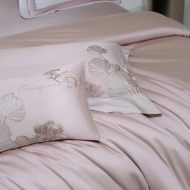 DecorBites™ Cotton Flowers Embroidery Bedding Set with Soft Silky Finish
