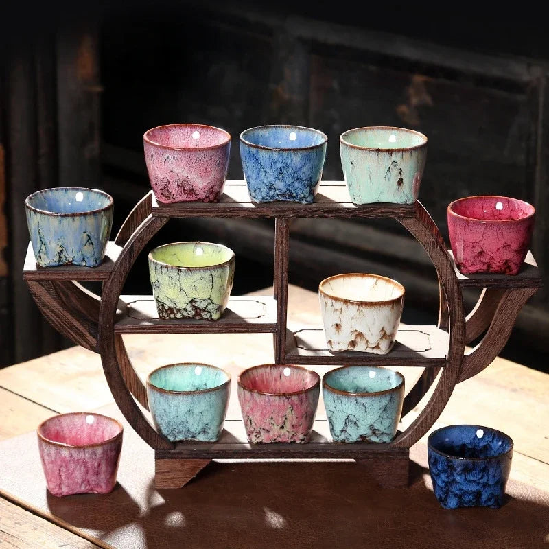 DecorBites™ Japanese Kiln Transformation Ceramic Tea Cup Espresso Coffee Mug Pottery Kung Fu Teacup