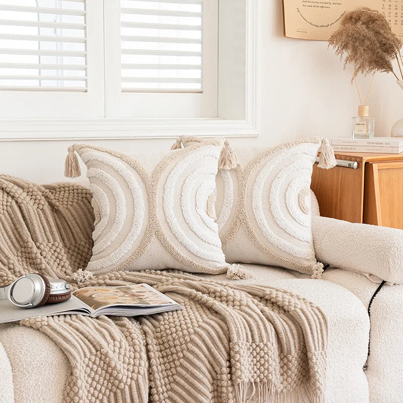 DecorBites™ Geometric Tufted Beige Gray Cushion Cover Nordic Style for Modern Decor