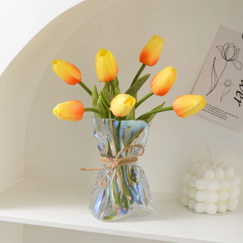 DecorBites™ Clear Glass Vase Irregularly Folded Handicraft Ornaments Hydroponic Flower Vases
