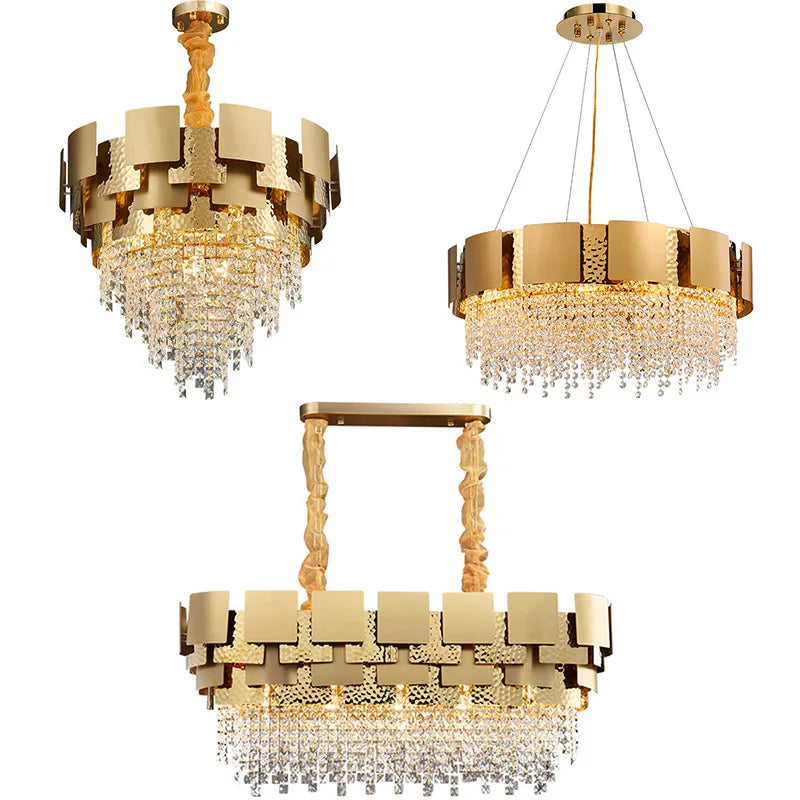 Modern gold hammered crystal chandelier for dining room