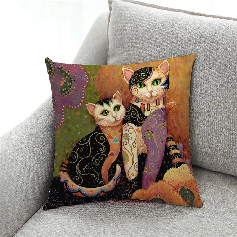 DecorBites™ Cat Print Black Short Plush Pillowcase for Modern Living Room Décor
