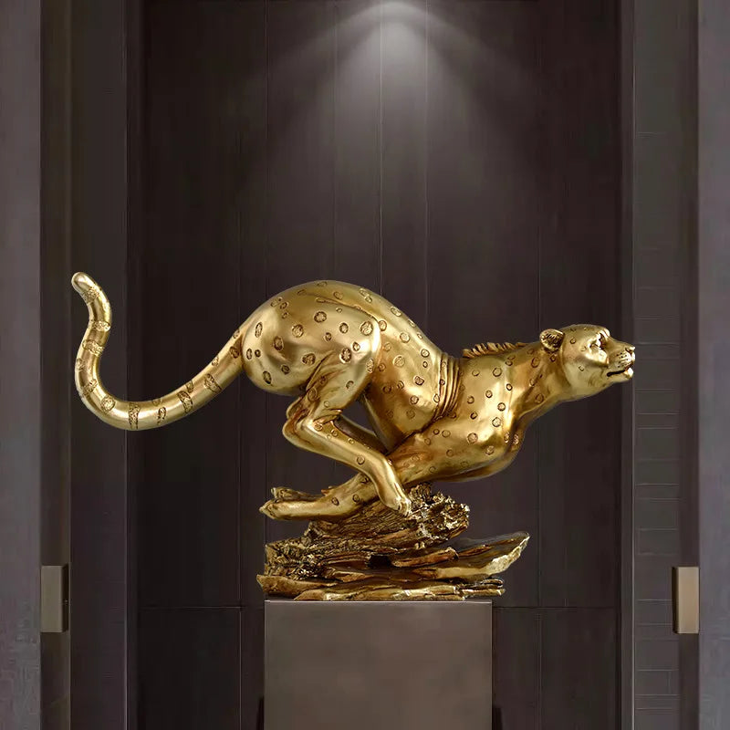 DecorBites™ Golden Leopard Resin Sculpture - Handcrafted Cheetah Decoration