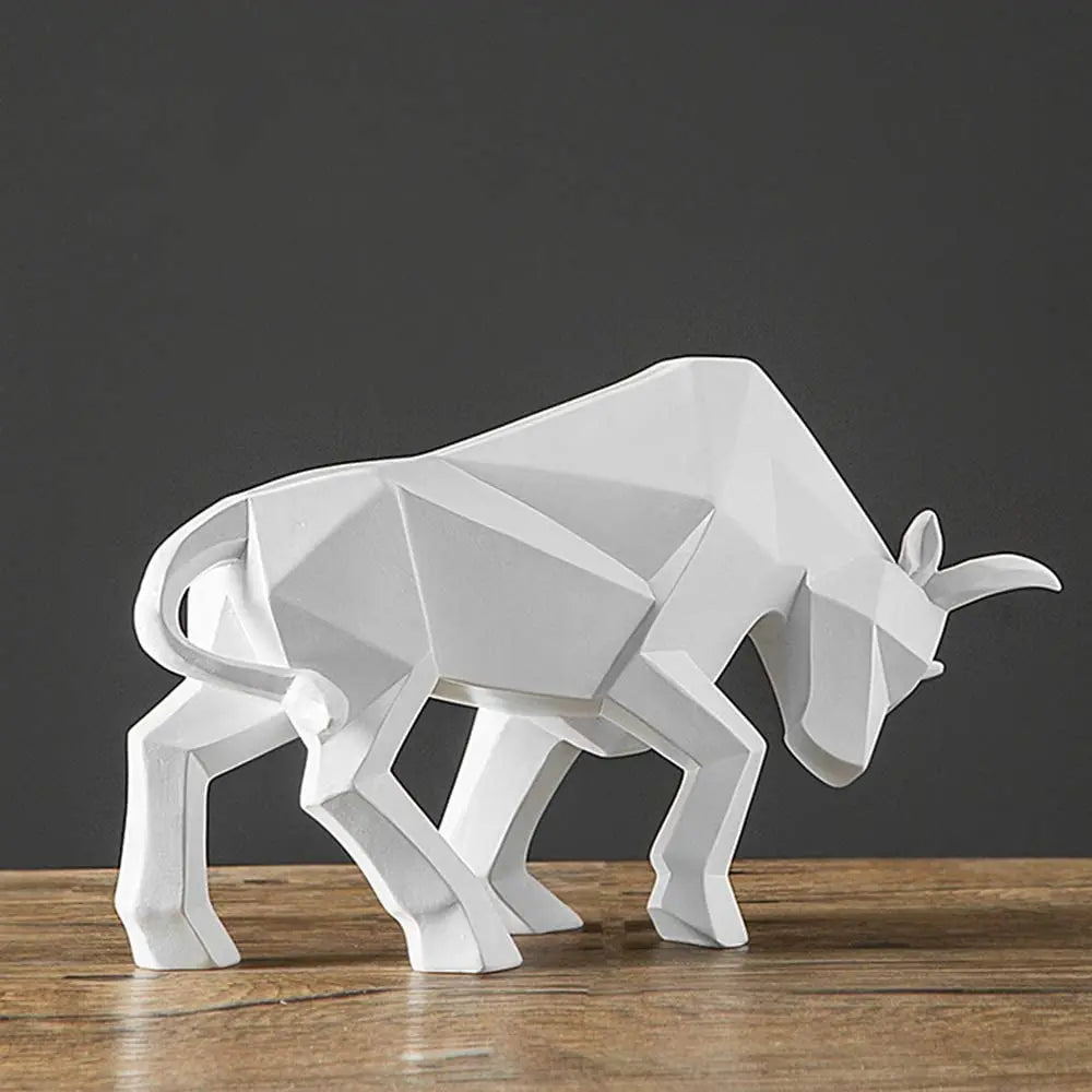 DecorBites™ Geometric Bull Sculpture: Modern Abstract Cattle Figurine for Home Decor