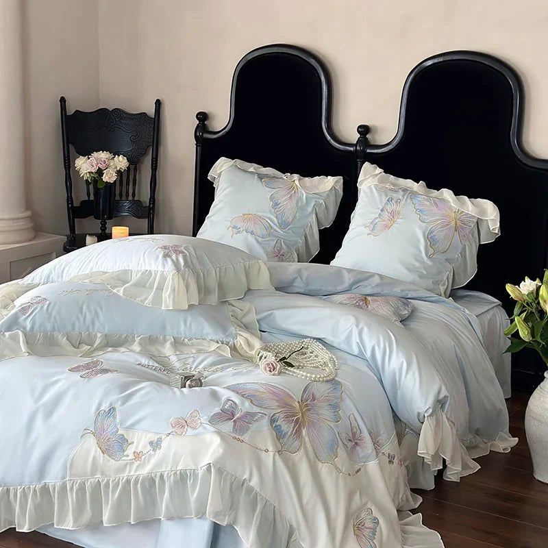 DecorBites™ French Lace Butterfly Embroidery Bedding Set in 100S Egyptian Cotton