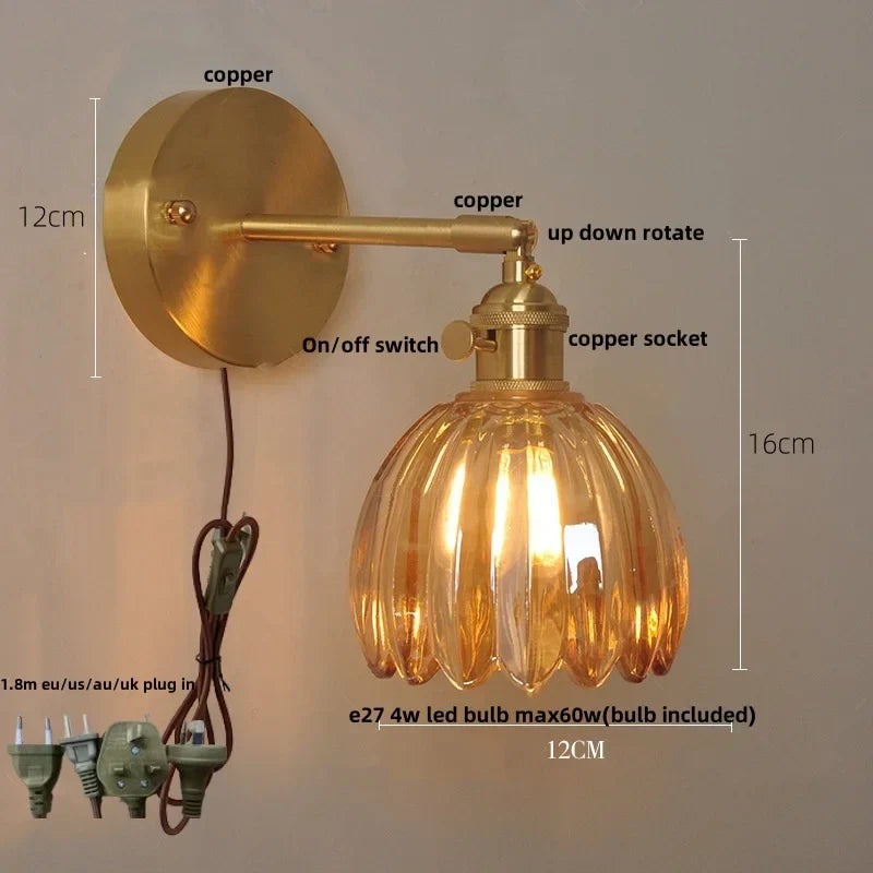 DecorBites™ Glass Copper Knob Switch LED Wall Sconce - Modern Nordic Design