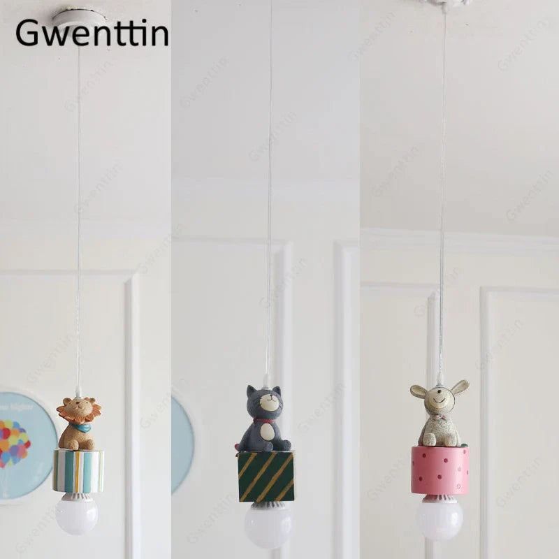 DecorBites™ Kids Animal Pendant Lamp: Rabbit Lion Cat LED Ceiling Light Fixture