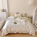 DecorBites™ French Floral Bedding Set, 100% Cotton, Ruffles, Duvet Cover, Bed Sheet, Pillowcases